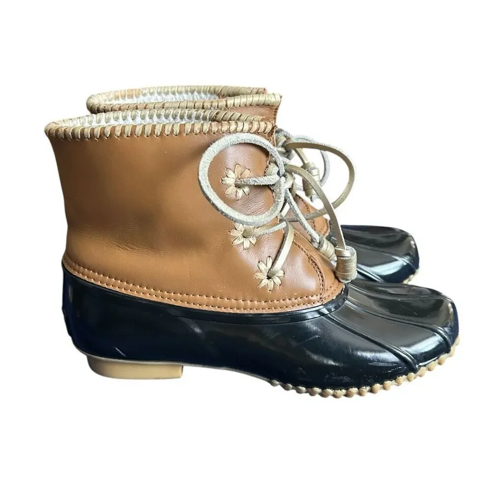 Jack Rogers Chloe Tan Black Leather Rain Duck Boots 9
